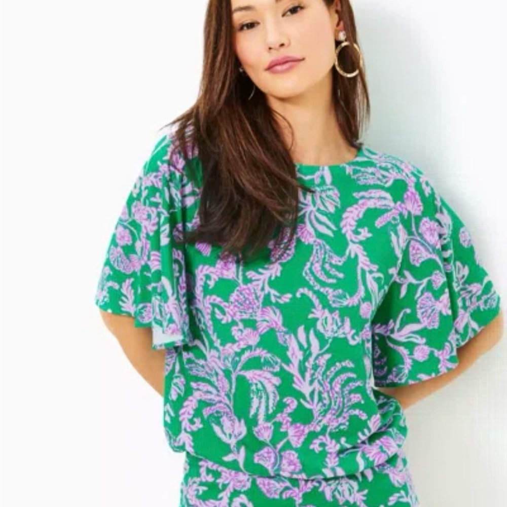 Lilly Pulitzer Green Purple Kimono Sleeve Blouse
